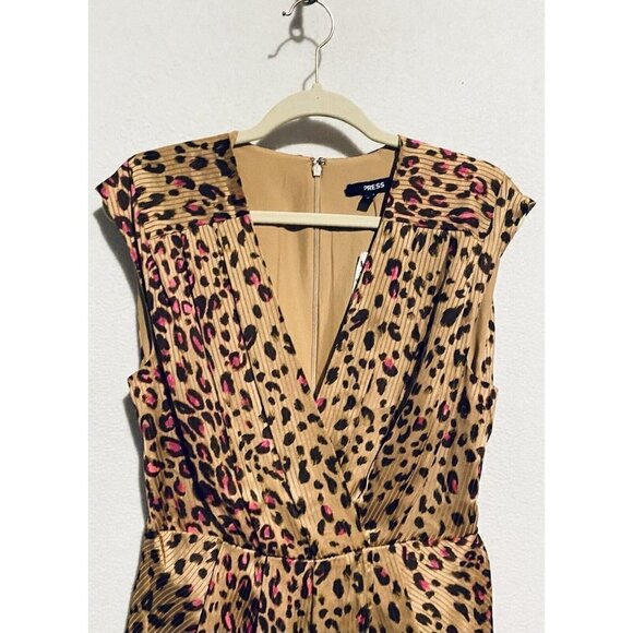 Express Dress Womens Medium Leopard Print Draped Satin Mini Sheath V Neck Boho - Picture 4 of 8